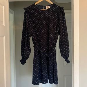 H&M Navy blue white polka dot long sleeve mini dress size XL